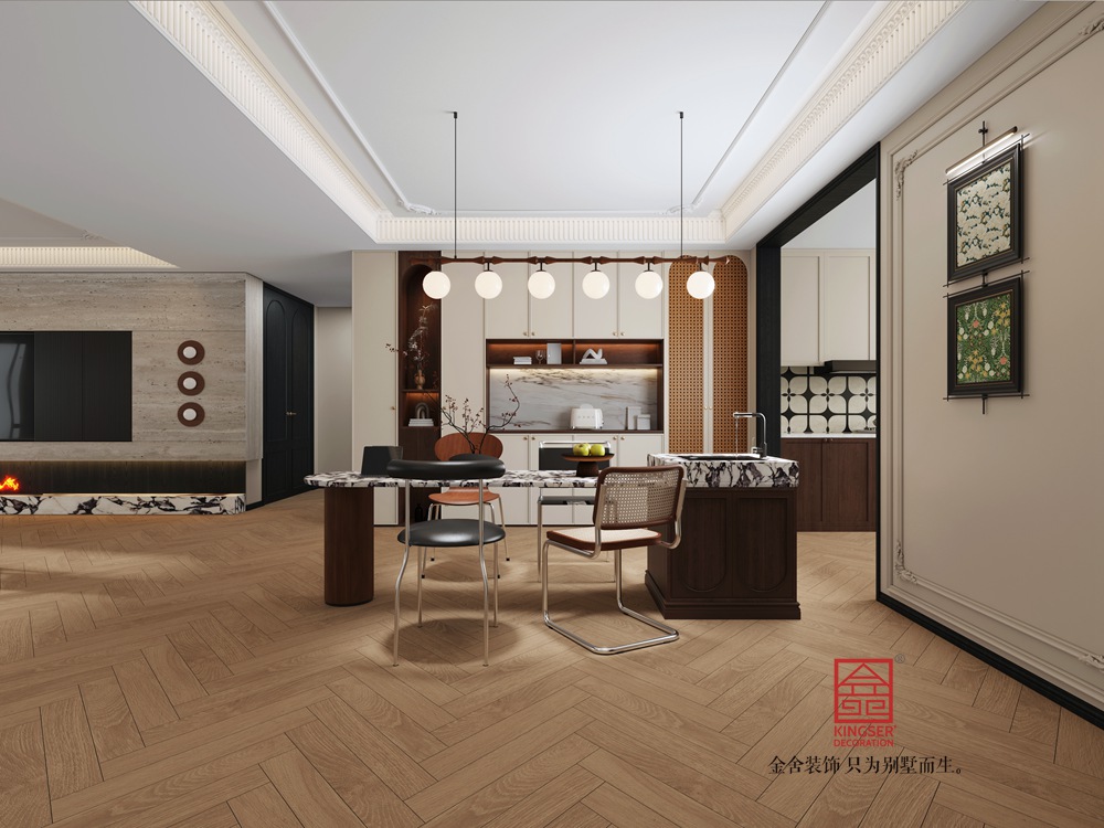 中海峯叁號院235平米復(fù)古美式風(fēng)格裝修-餐廳